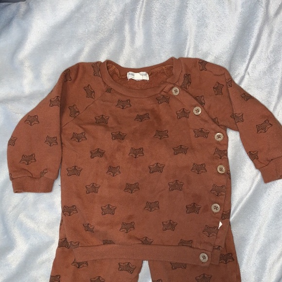 Rabbit + bear sweatshirt pants set sweatsuit rust brown fox print organic 24 mo - Picture 2 of 9